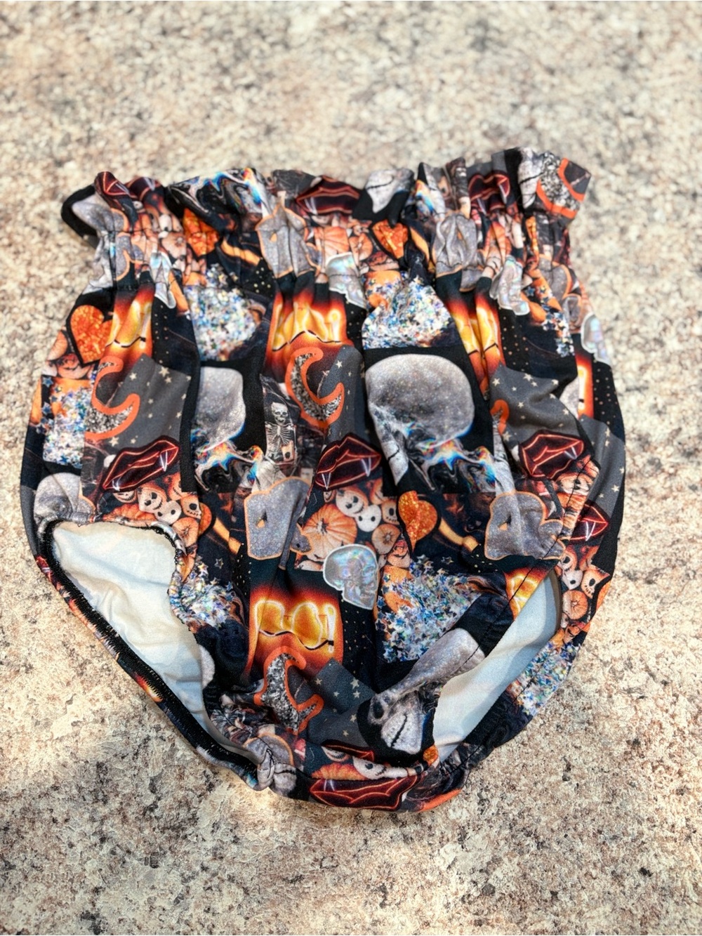 Kids Black Halloween Print Ruffled Bloomers